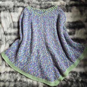 Handmade Multicolor Crochet Poncho - One Size